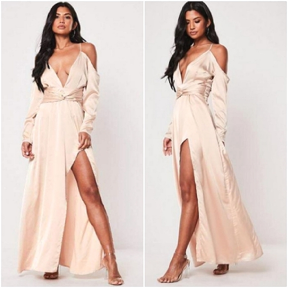 Missguided Dresses & Skirts - Missguided Lavendar Satin Cold Shoulder maxi dress size US 2 new with tags